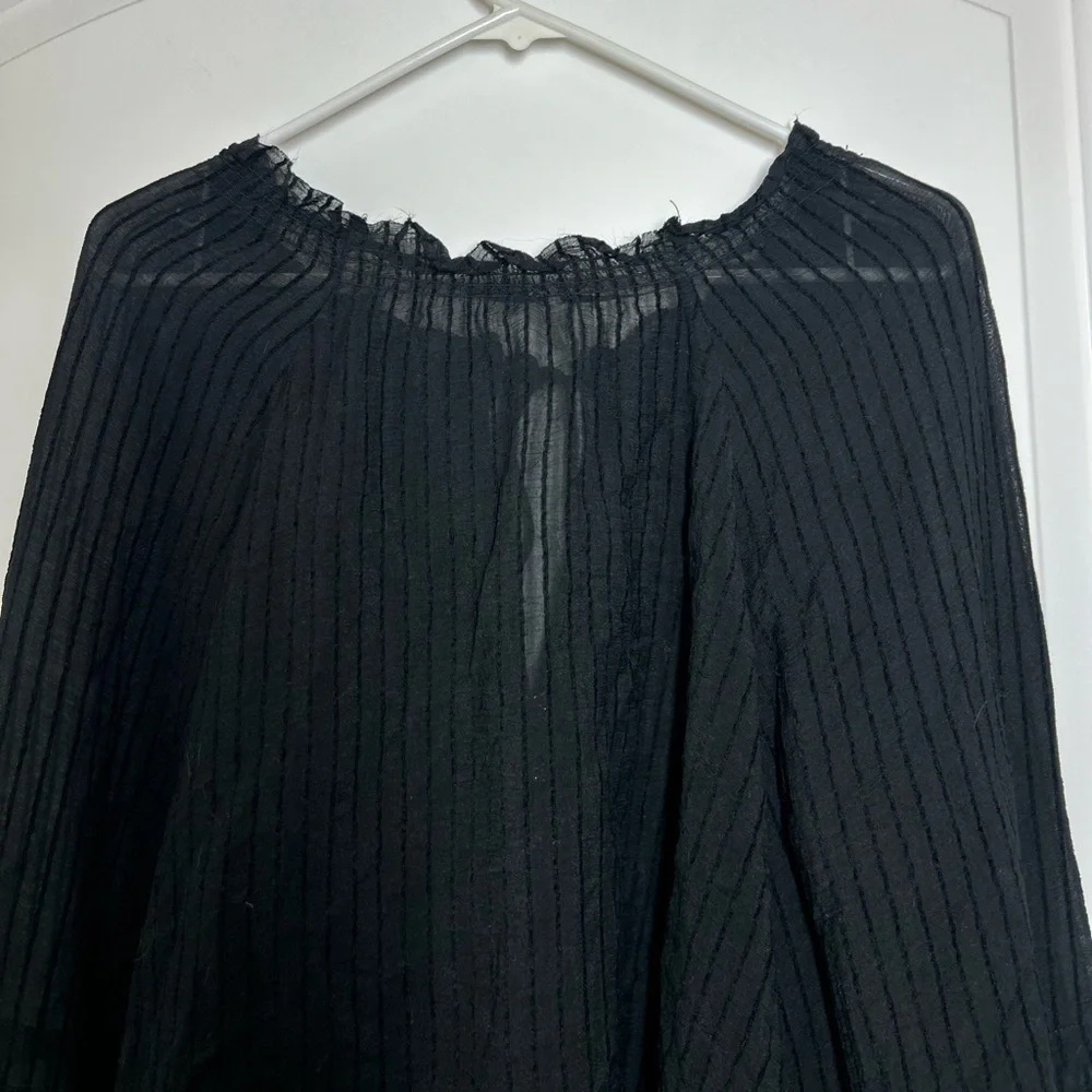 Free People Out Of Town Top Off the Shoulder Smocked Puff Sleeves Sheer Boho S